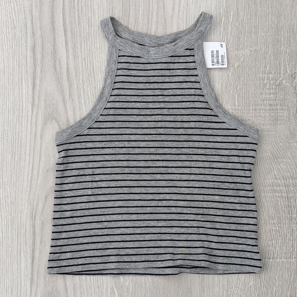 H&M grey & black striped tank top